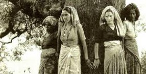 The women of the Garhwal tribe in their stance during the Chipko Andolan of 1973